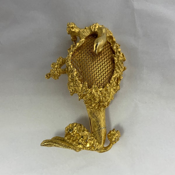 Gold tone Vintage Poodle Brooch, mesh Pin Drizzle Spaghetti Hair, Standard, French Standing 2.5"