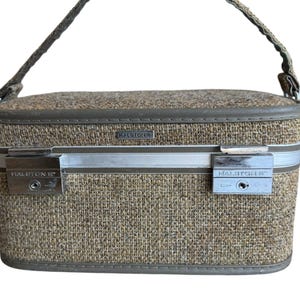 Halston III Tweed Train Case Vintage 1980s Makeup Carryon Luggage
