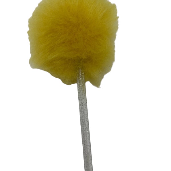 Vintage Powder Puff Silver Glitter Wand and Yellow poof, 1970s