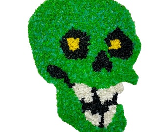 Green Skull Ornament, Holiday Decor Plastic Popcorn 1970s Holiday Decor, Vintage, Kitschy Window Decor,