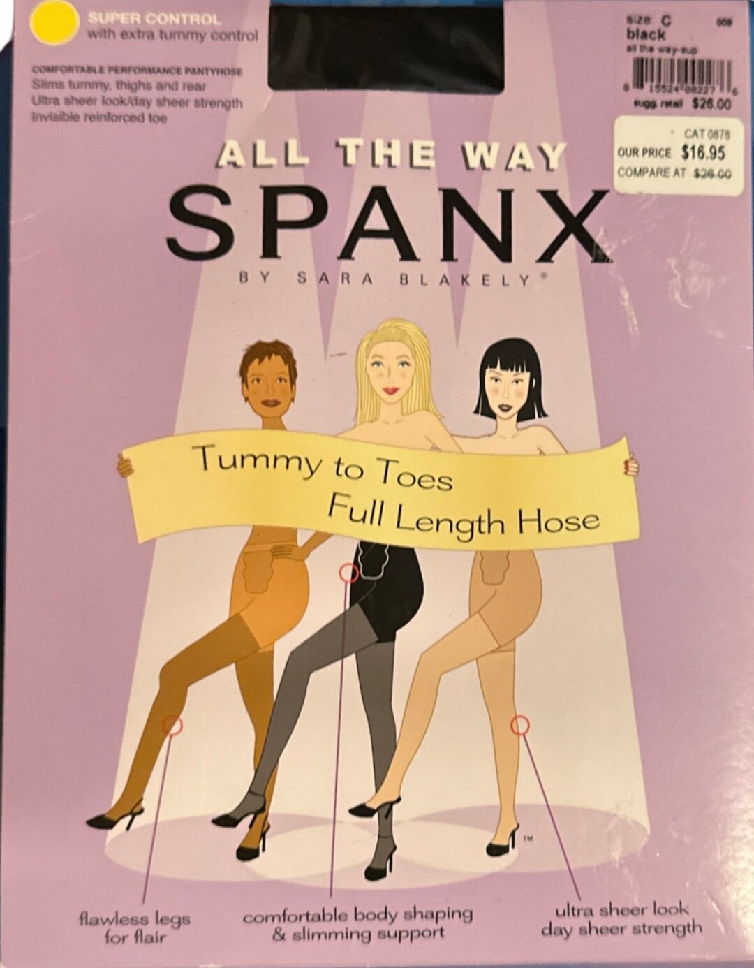 All the Way Spanks Tummy to Toes, Full Length Hose,blk,size C, 50