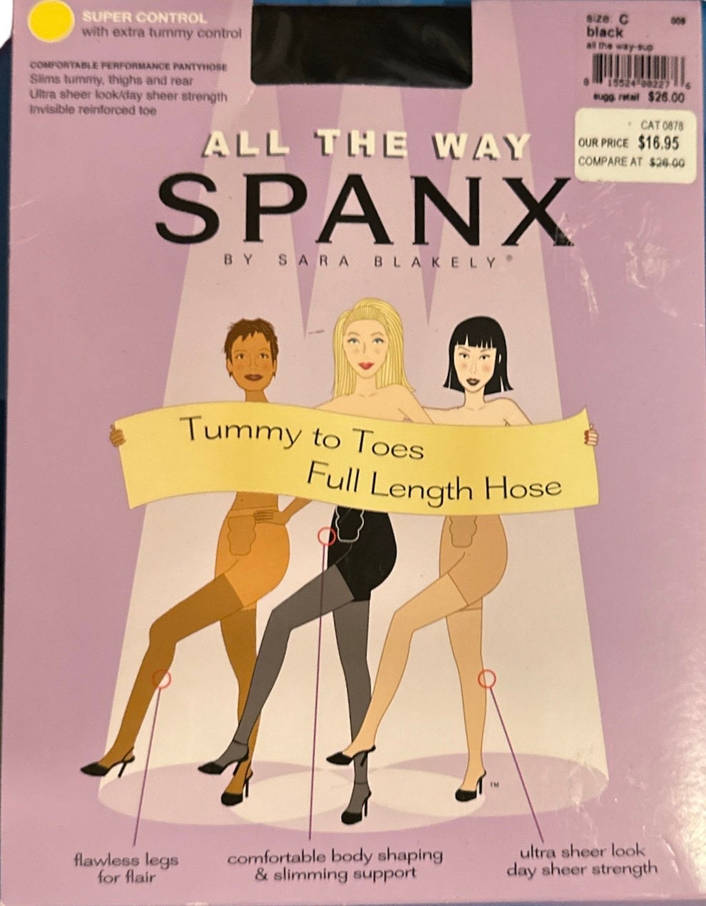 All the Way Spanks Tummy to Toes, Full Length Hose,blk,size C, 50-180, New  