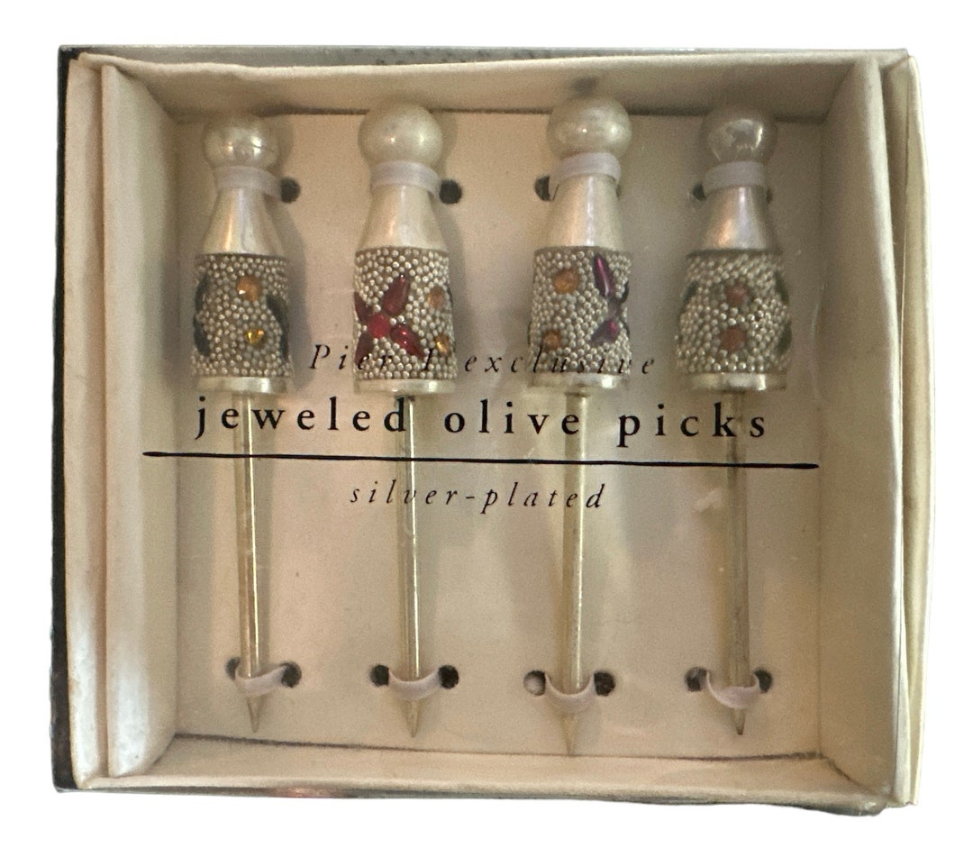 New Pier One Exclusive Jeweled Olive Picks Silver Plated Set of 4 Etsy