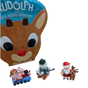 Carlton Rudolph Red Nosed Reindeer Soft Case 3 Ornament Set Misfit Santa, Neuer Zustand