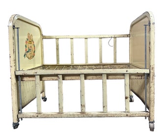 Metal Doll Antique Doll Crib With Wheels LRG 25