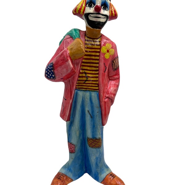 Figurine de clown mexicain en papier mâché des années 60, 27 cm (11 po.)