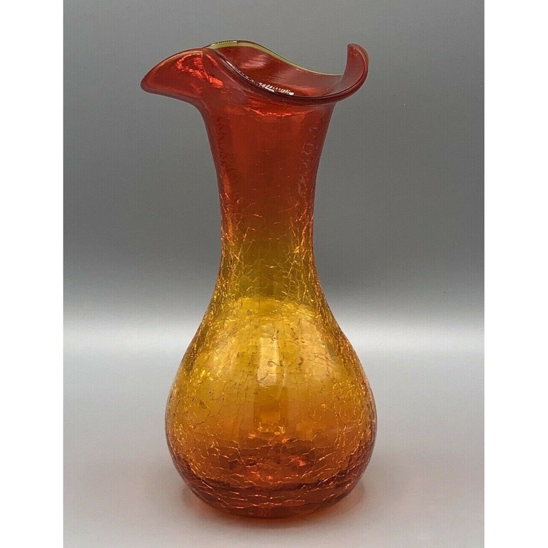 Rainbow ART GLASS AMBERINA 7 Crackle Vase Etsy