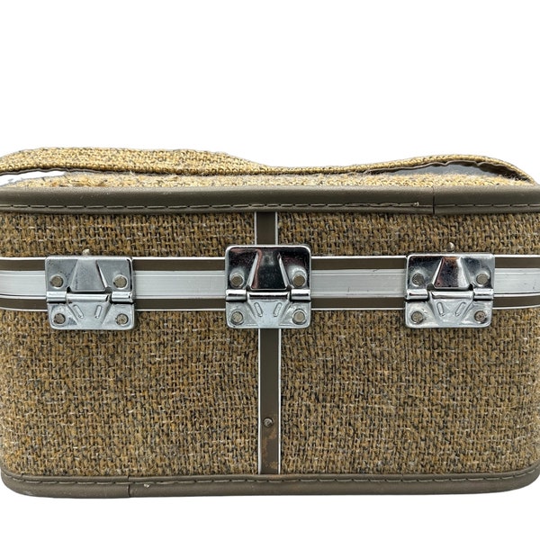 Halston III Tweed Train Case Vintage 1980s Makeup Carryon Luggage