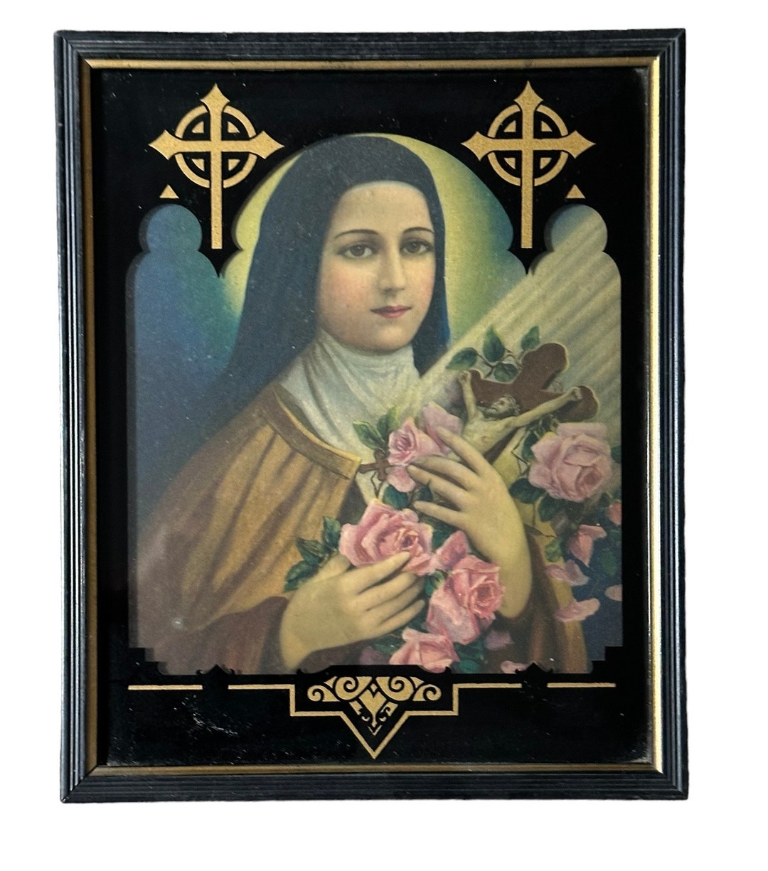 Antique Portrait of St Theresa. Framed Religious Wall Art, Reverse ...