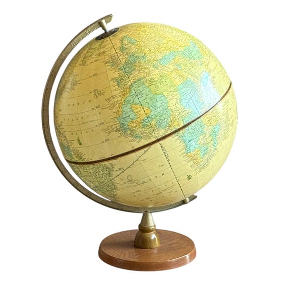 Vintage Cram's Imperial World Globe, 12 Inch Diameter, Round Wood