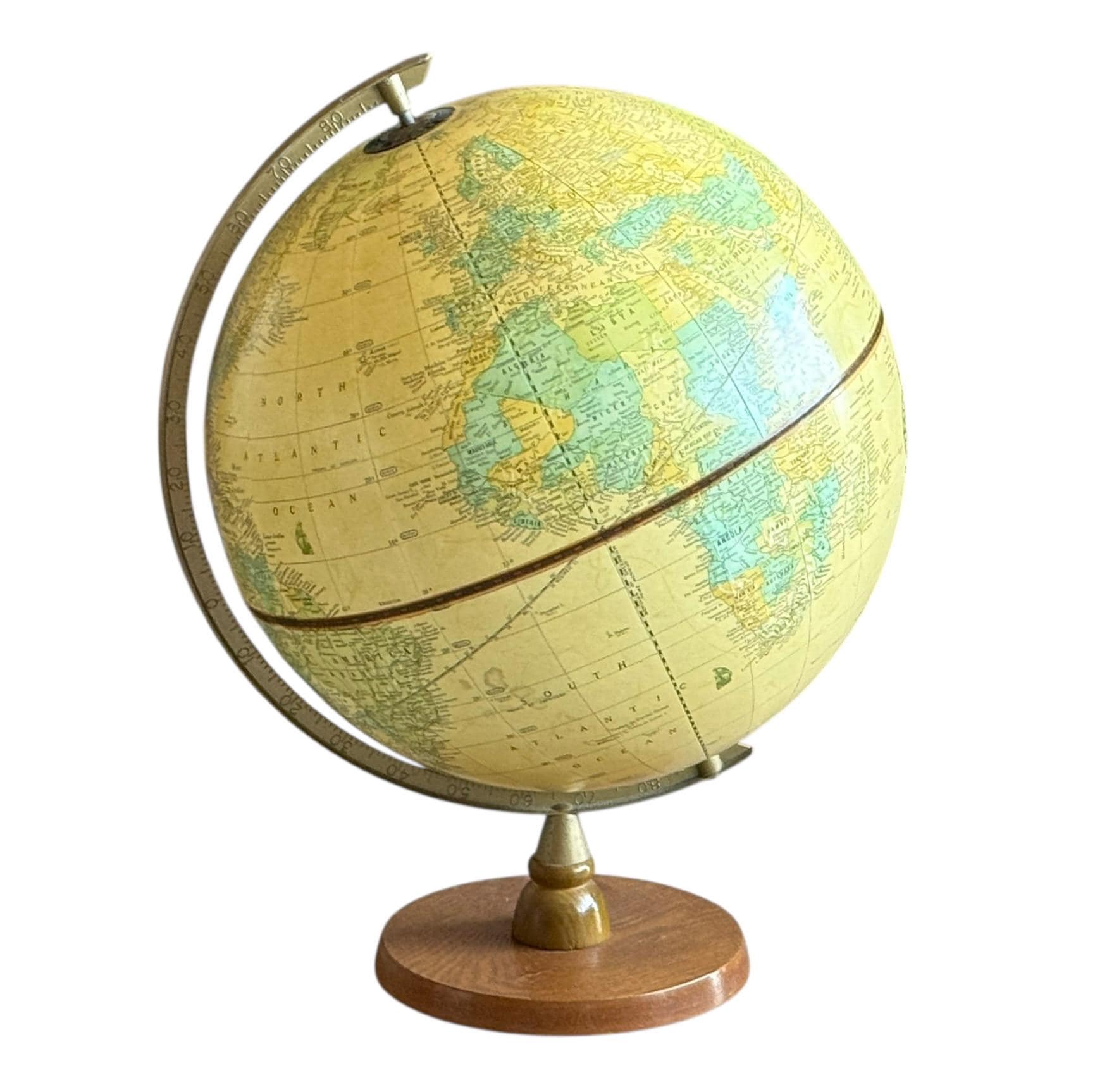 Vintage Cram's Imperial World Globe, 12 Inch Diameter, Round Wood