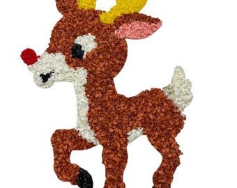 Rodolfo el reno de la nariz roja, decoración navideña para ventana, adorno navideño, palomitas de maíz de plástico de los años 70, vintage, kitsch