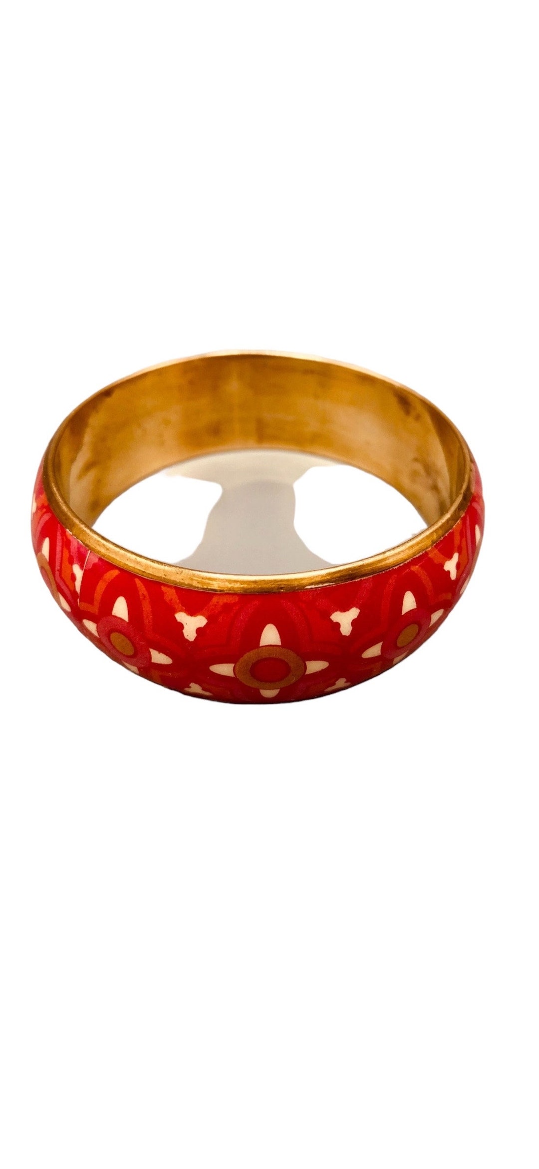 BRASS Enamel Cuff Bangle, Red, P8ink Gold, 1
