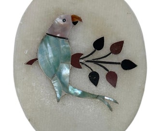 Blue Parrot Trivet or Paperweight, Stone, Vintage