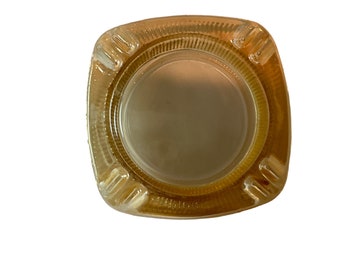 Carnival Glass Ashtray, Amber, 4.25”, Iridescent Finish, Vintage