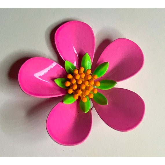 Pink Daisy Pin, neon pink, neon green, neon orang… - image 1