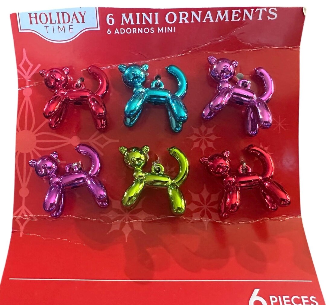バルーンキャットのクリスマスオーナメント、メタリックカラー、6個