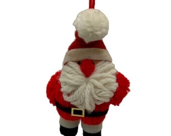 POM Pom Yarn Santa Christmas Ornament Vintage Handmade 5 inch