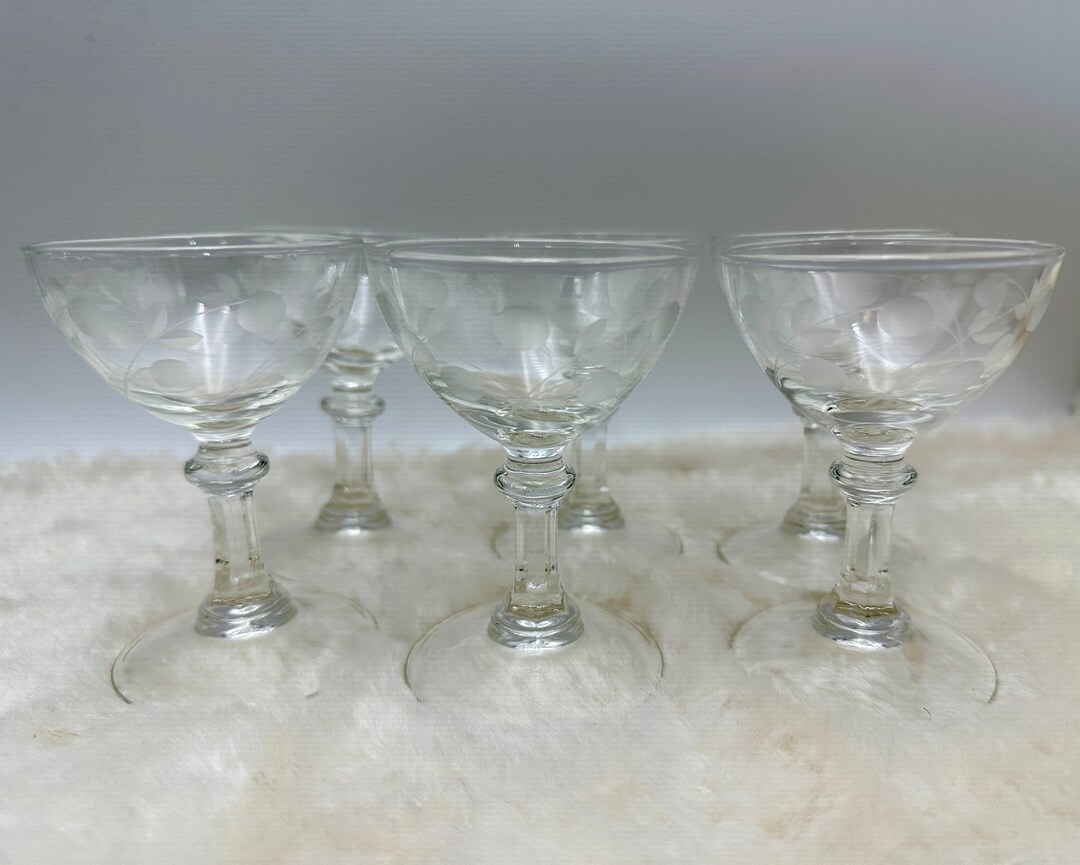 Etched Art Deco Stemware Cordial Wine Glasses Set of 5 Etsy
