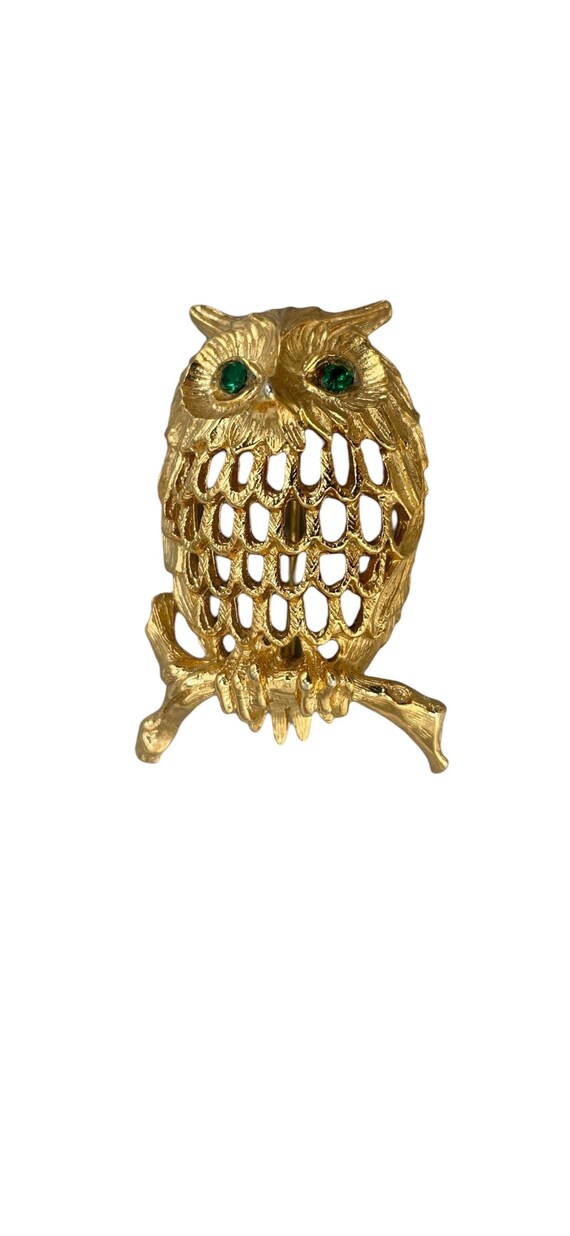 Vintage Napier Green Eyed Owl Brooch, Pin