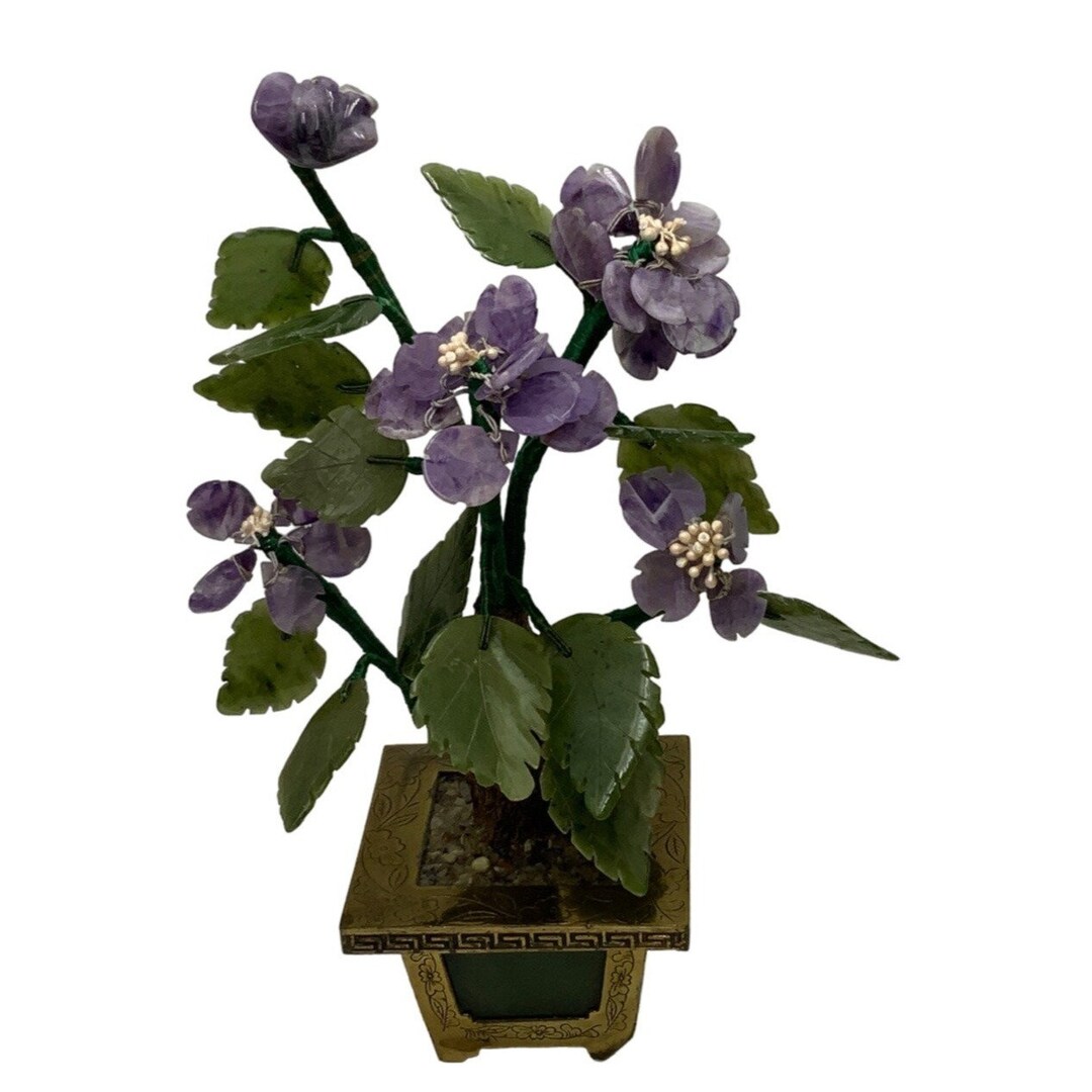 Vintage Quartz and Jade Flower Tree in Brass and Jade Etsy