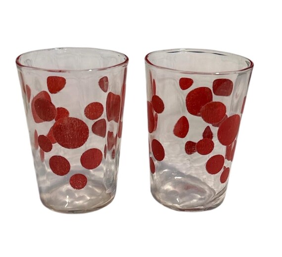Red Polka Dot Juice Glasses by Libbey Glassware, Set of 2, Vintage