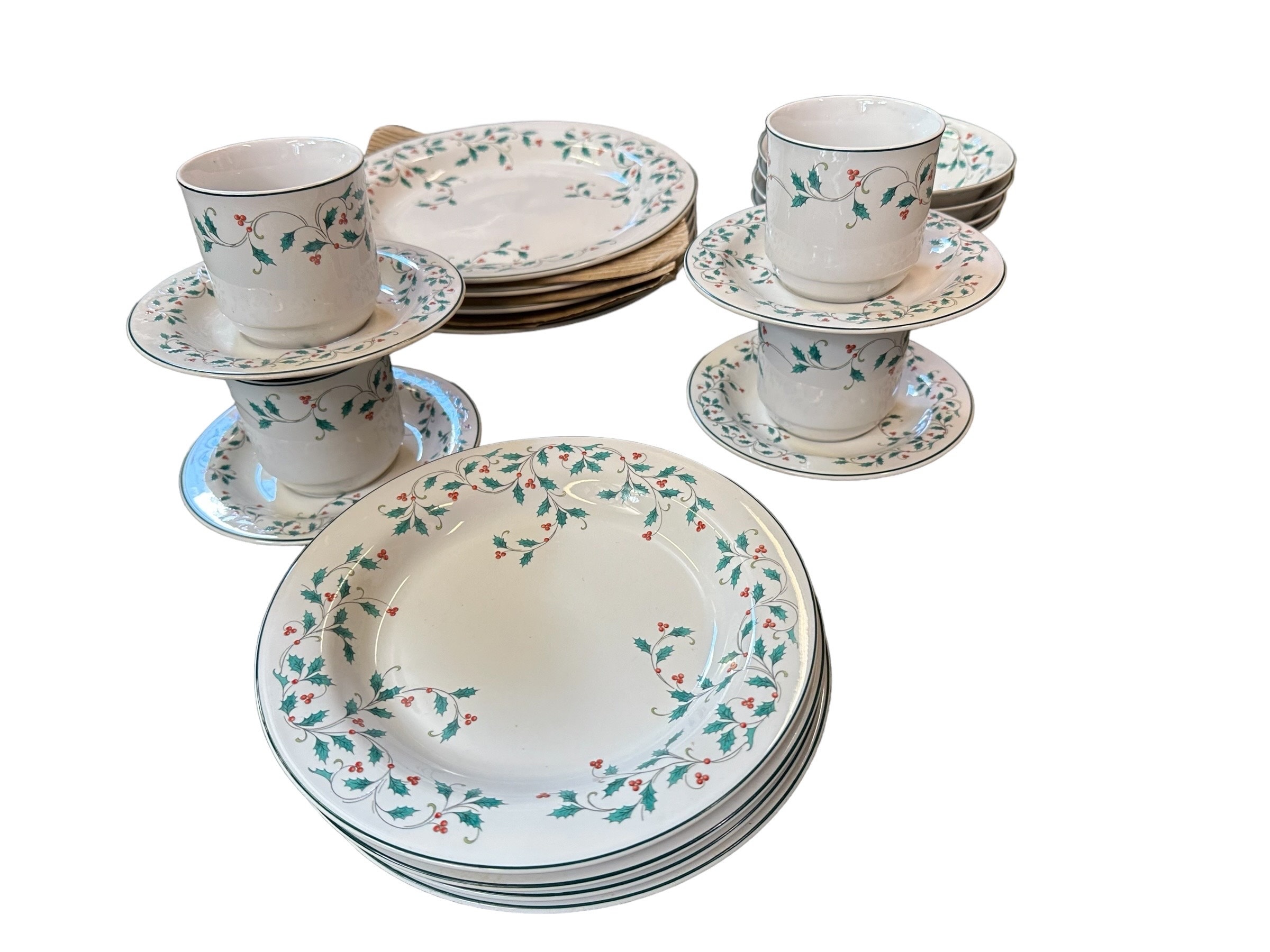 Holly Lace 20 Pc Dining Christmas Set, Ming Pao, Vintage - Etsy