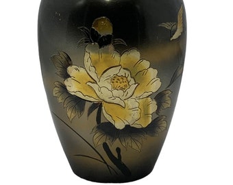 Japanese Black MixedMetal flowers and Bird Damascene 8 inch