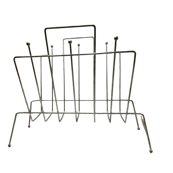 Vintage MCM Magazine Rack, silver tone