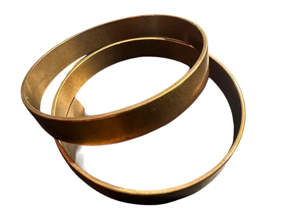 VTG Pair Round Solid Brass Bangles Bracelets 2.75… - image 5