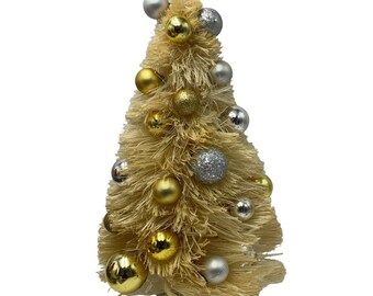 Bottle Brush DECORATED Tree Gold and Silver VIntage