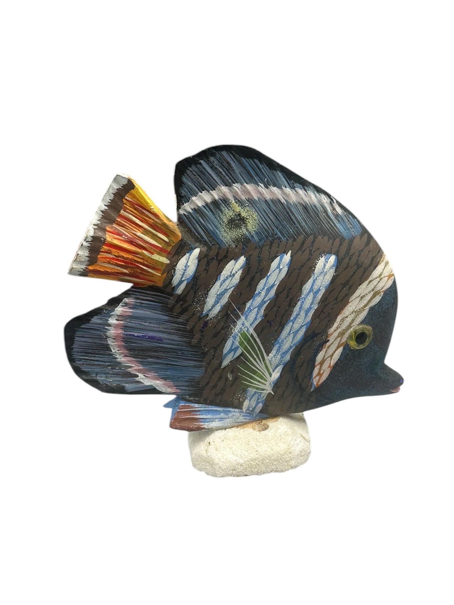 Hand Carved,hand Painted Wooden Tropical Fish on Coral Base