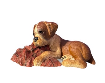 Brileyco, Boxer and Plaid Red Blanket dog Figurine, High Point, NC 1984