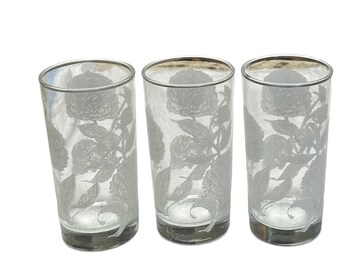 Vintage Libbey Trinkgläser mit weißer Pfingstrose, 355 ml, 3er-Set, 14 x 7 cm