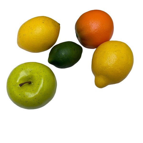 Fruit, Artificial, Faux Lemon, Orange , Apple, lime, Life size, Vintage, Light weight