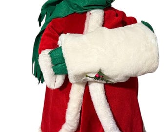 Vtg 1988 Annalee Doll Mrs Santa Claus 30” Christmas Soft Figure Fur Muff,Felt Face, Velvet Outfit, with stand