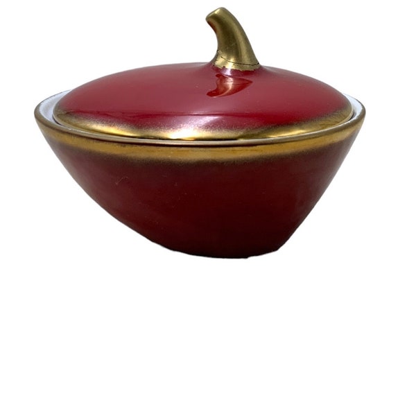 Wein Keramos Bowl with Lid Red, Gold Vintage, please read. Made in Austria, Vintage