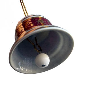Ornement de cloche en porcelaine vintage, Avec clapet, Or 18 carats, 1,75", Rouge, Or, Blanc