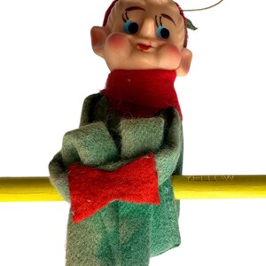 Vintage Elfe, Umarmung Knie, rot, grün, Weihnachtsdeko, Samt, Filz, Japan