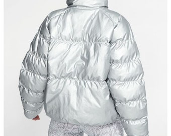 Nike Silver Puffer Coat NEW Size Small 