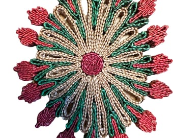 Salvamanteles de rafia con flores rosas (NOS), plato caliente, posavasos de 8"