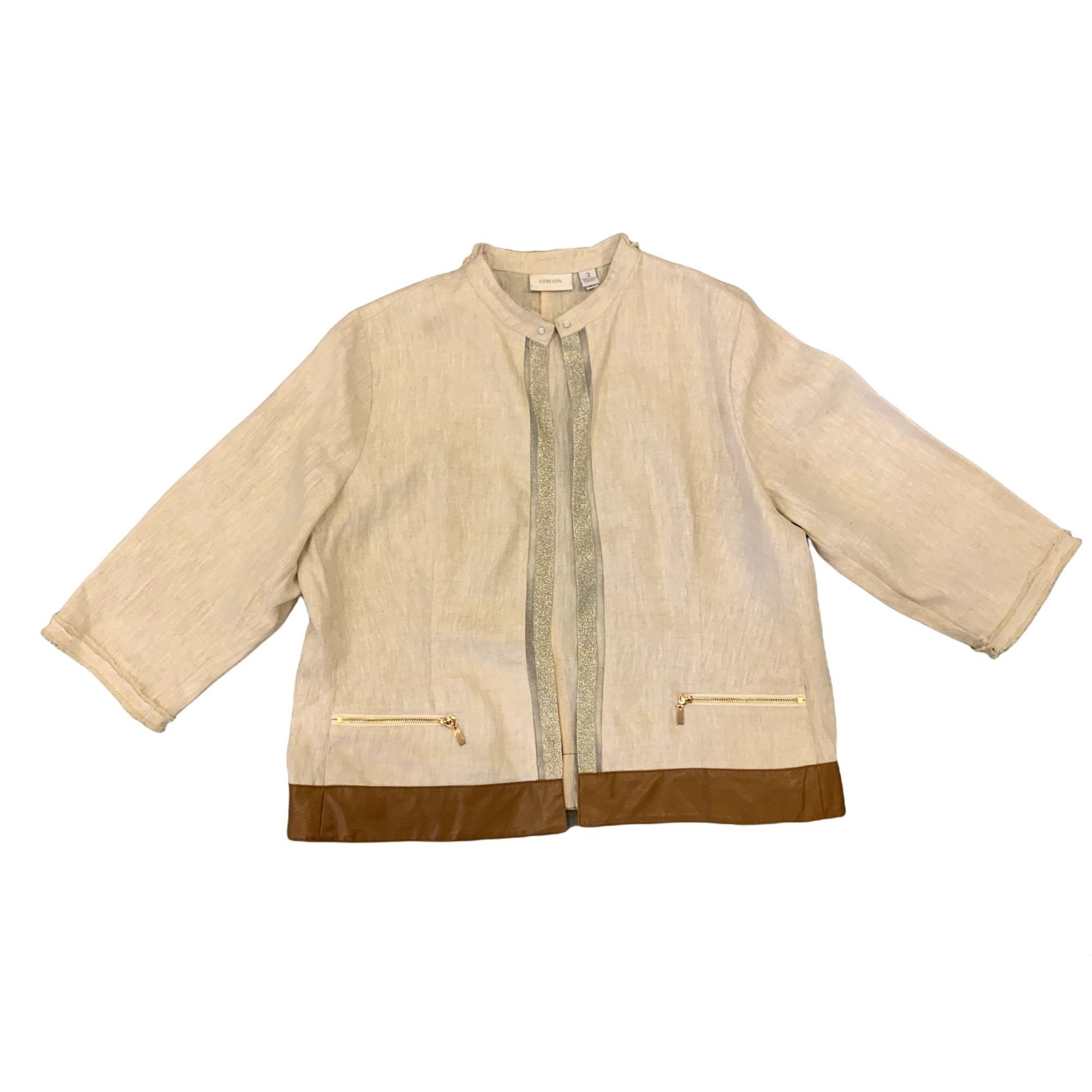 Chicos Size 3 Beige Linen and Vegan Butterscotch Leather Jacket Metallic Vegan Leather Vintage Etsy UK