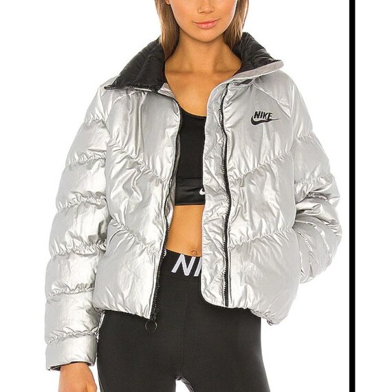 womens silver bubble coat