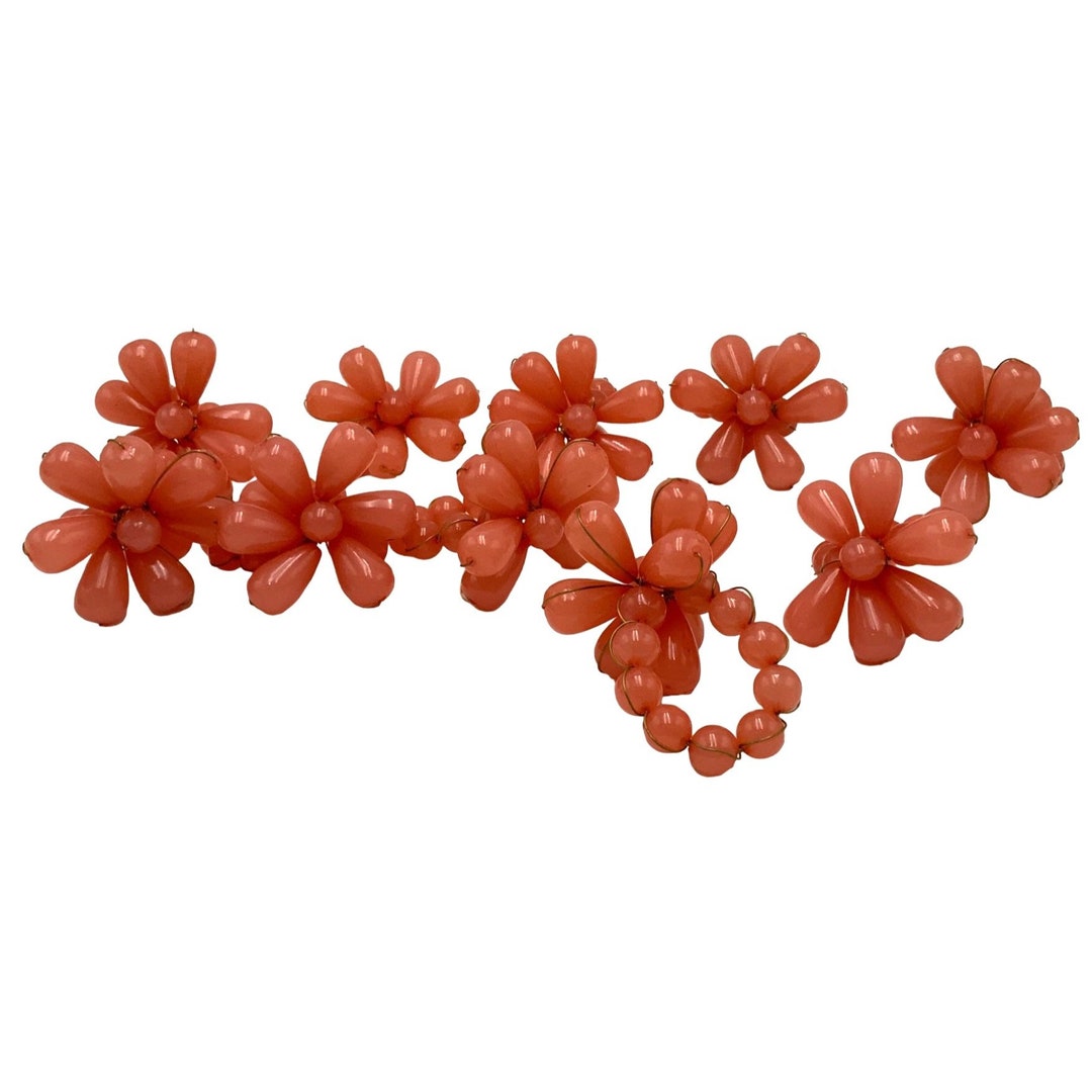 Vintage Pink Glass Large Beaded Flower Napkin Rings Floral, Coral, Wired Etsy