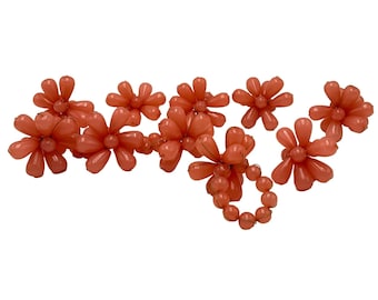 vintage Pink Glass Large Beaded Flower Napkin Rings Floral, Coral, Filaire