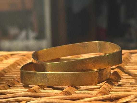 VTG Pair Soft Square Solid Brass Bangles Bracelet… - image 2