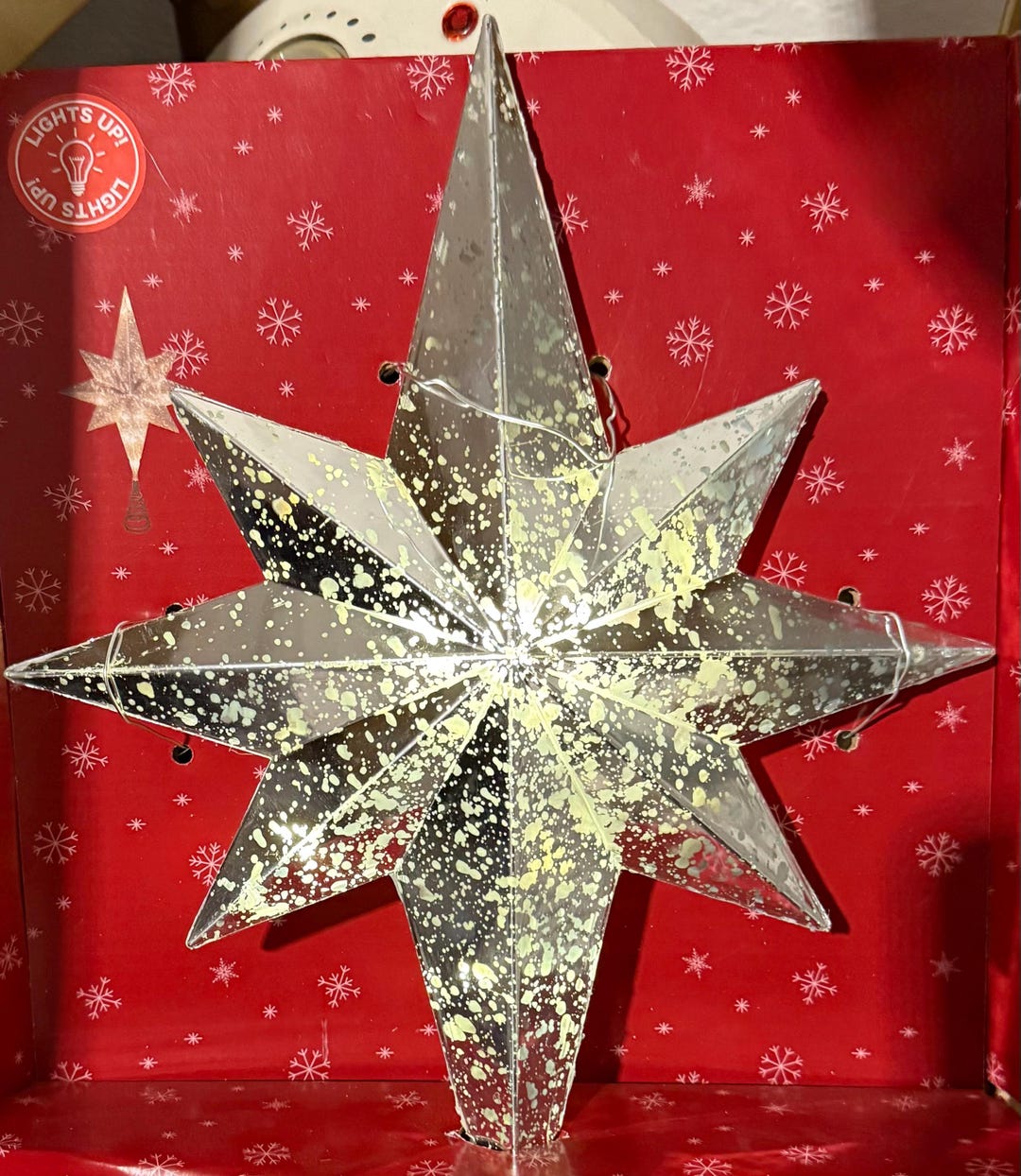 Star Tree Topper 15 Inch Lighted Mercury Glass Look Plastic Silver ...