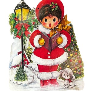Gestanst kerstkarton Caroler Vintage raam muur hangend 15 x 12"