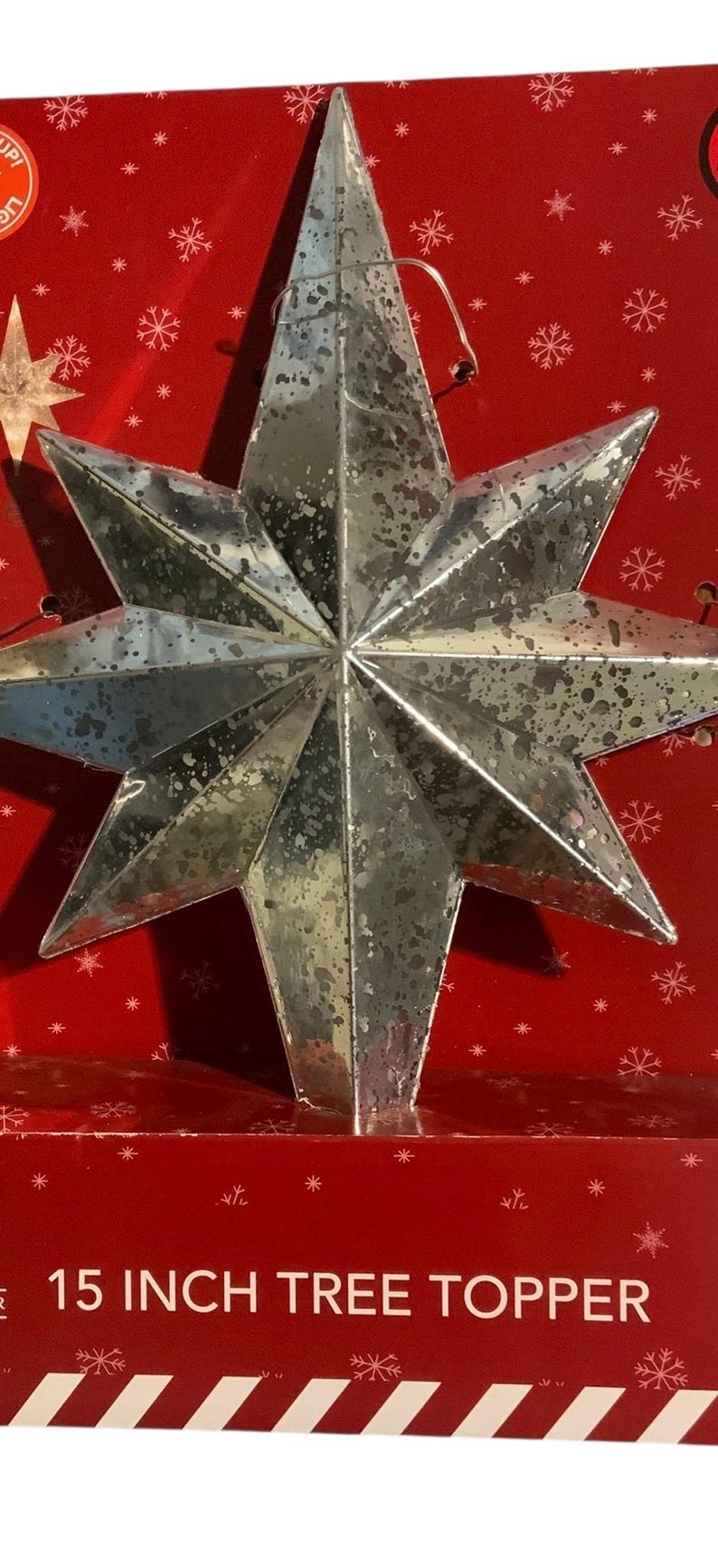 Star Tree Topper 15 Inch Lighted Mercury Glass Look Plastic Silver ...