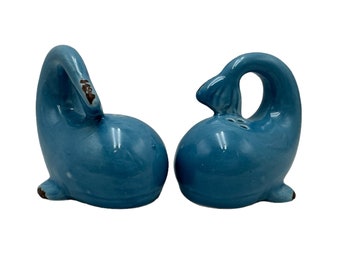 Vintage Ceramic Blue  Whale Salt And Pepper Shakers Blue Sea Life 2" Set